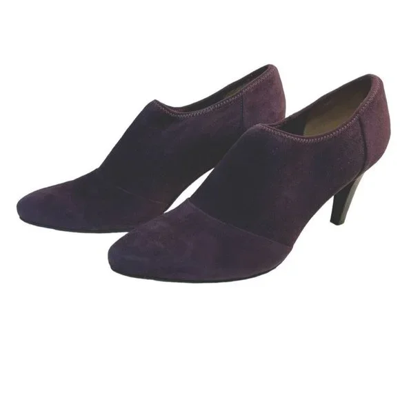 Ecco Booties Women Size 10 (41) Purple Suede Pull On Pointed Toe 3” Black Heel - Picture 2 of 12